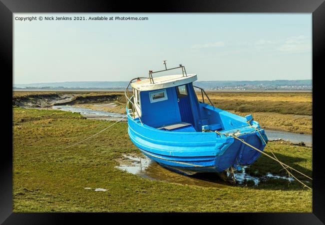 The Blue Boat of Gower On the River Loughor Estuar Framed Print by Nick Jenkins