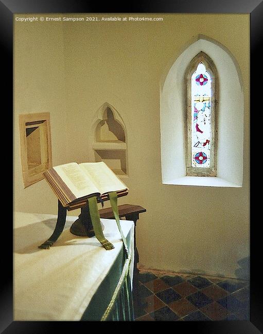 The Chancel At Old Kea Church, Kea Truro Cornwall. Framed Print by Ernest Sampson