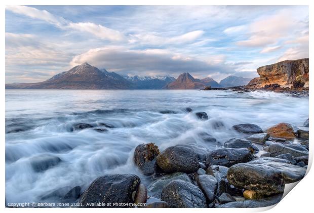 The Cuillins across Loch Scavaig from Elgol Skye Print by Barbara Jones