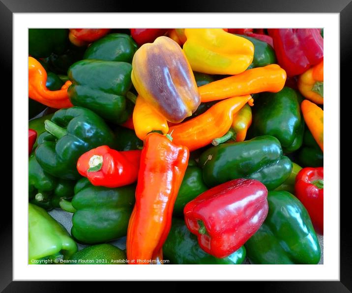 Rainbow of Peppers Framed Mounted Print by Deanne Flouton