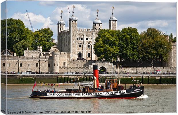 Tower of London and Tug Canvas Print by Dawn O'Connor