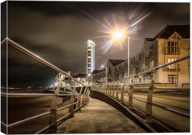 Swansea promenade at night Canvas Print by Leighton Collins