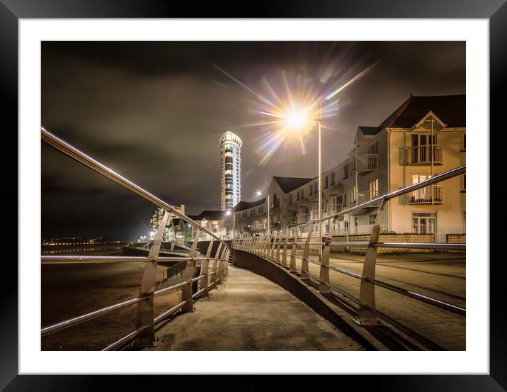 Swansea promenade at night Framed Mounted Print by Leighton Collins