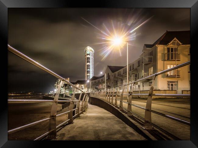 Swansea promenade at night Framed Print by Leighton Collins