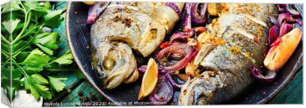 Baked trout with lemon,fish dish Canvas Print by Mykola Lunov Mykola