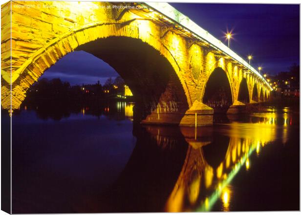 Perth Bridge (or Smeaton's Bridge) lit up at night Canvas Print by Navin Mistry