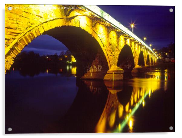 Perth Bridge (or Smeaton's Bridge) lit up at night Acrylic by Navin Mistry