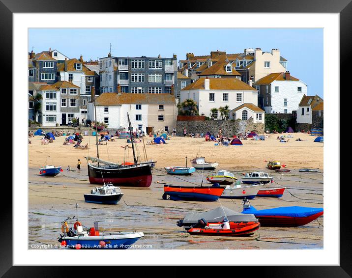 St. Ives harbour beach in Cornwall. Framed Mounted Print by john hill