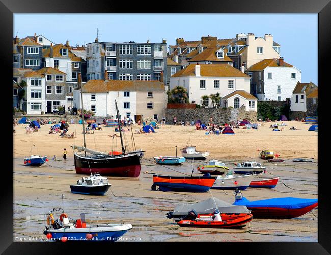 St. Ives harbour beach in Cornwall. Framed Print by john hill