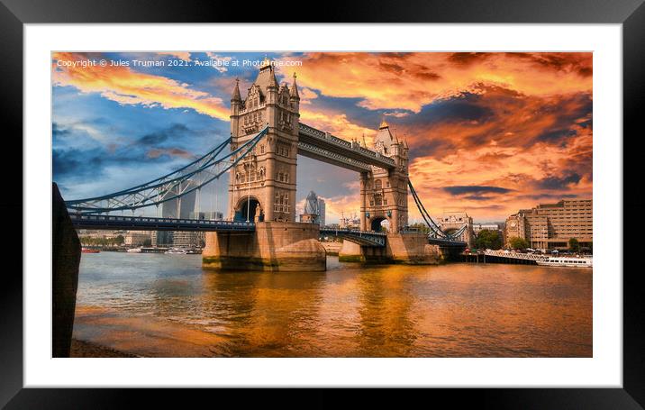 Tower Bridge burning skies Framed Mounted Print by Jules D Truman