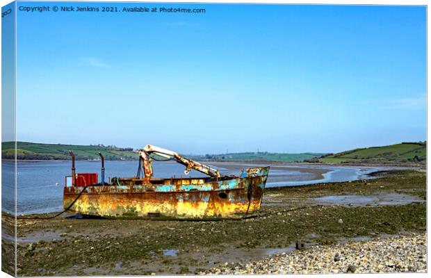 Abandoned Fishing Boat on River Tywi Estuary Canvas Print by Nick Jenkins
