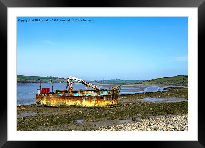 Abandoned Fishing Boat on River Tywi Estuary Framed Mounted Print by Nick Jenkins