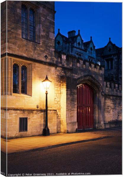Old Fashioned Street Light Outside St John's University College  Canvas Print by Peter Greenway
