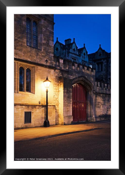 Old Fashioned Street Light Outside St John's University College  Framed Mounted Print by Peter Greenway