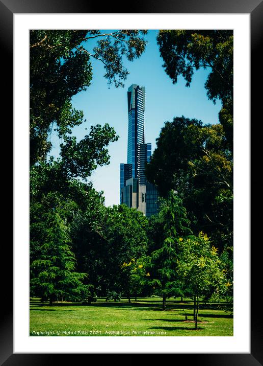 Eureka Tower seen from Kings Domain, a scenic park in the city of Melbourne, Victoria, Australia Framed Mounted Print by Mehul Patel