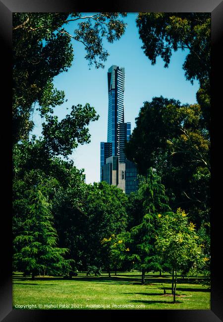 Eureka Tower seen from Kings Domain, a scenic park in the city of Melbourne, Victoria, Australia Framed Print by Mehul Patel