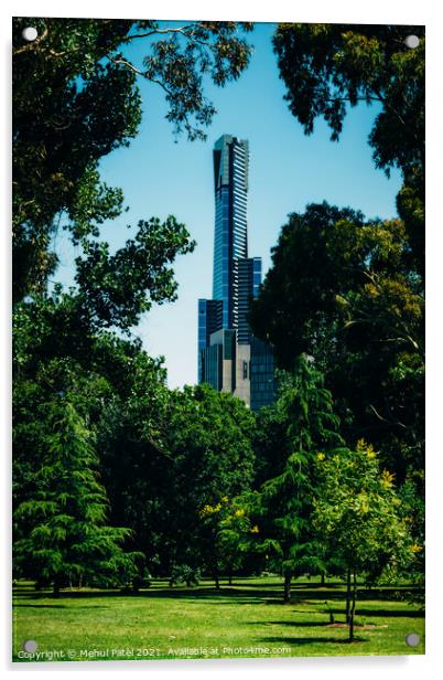 Eureka Tower seen from Kings Domain, a scenic park in the city of Melbourne, Victoria, Australia Acrylic by Mehul Patel