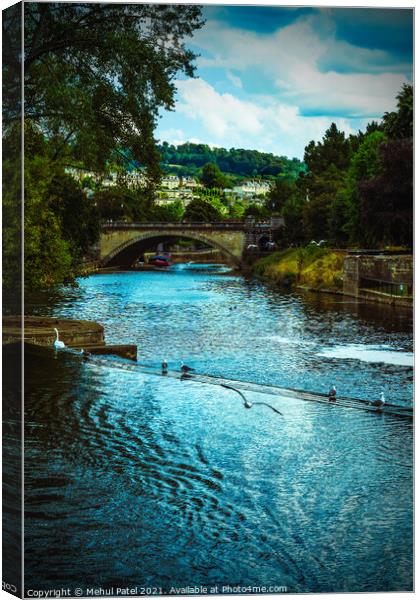 River Avon by Pulteney Weir in the city of Bath, Somerset, England, UK Canvas Print by Mehul Patel