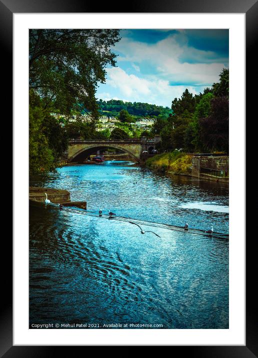 River Avon by Pulteney Weir in the city of Bath, Somerset, England, UK Framed Mounted Print by Mehul Patel