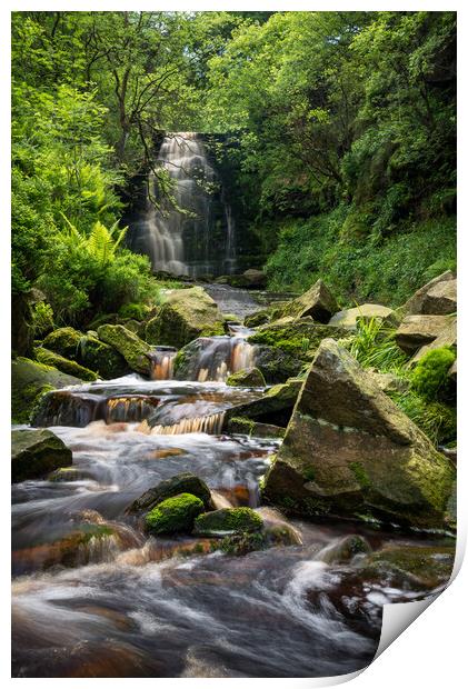 Waterfall at Middle Black Clough, Derbyshire Print by Andrew Kearton
