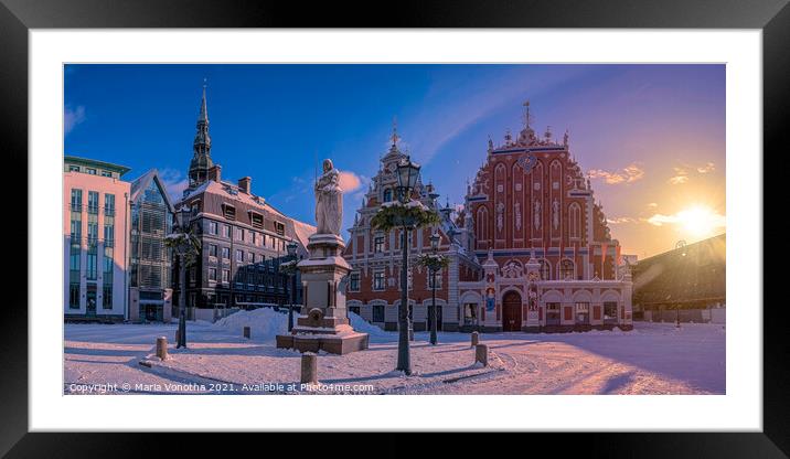 Riga Town Hall Square in winter Framed Mounted Print by Maria Vonotna