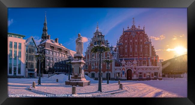 Riga Town Hall Square in winter Framed Print by Maria Vonotna