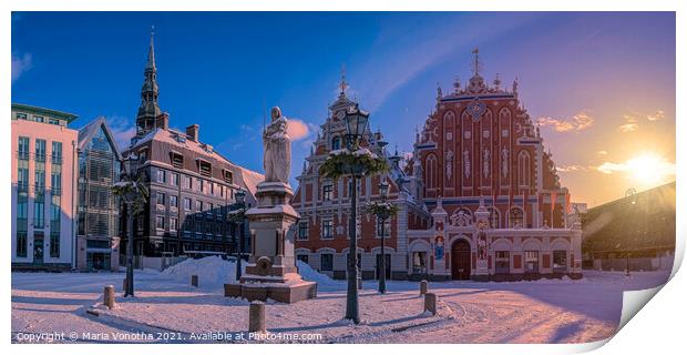Riga Town Hall Square in winter Print by Maria Vonotna