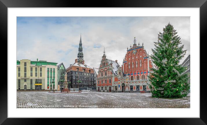 Town Hall square with House of the Blackheads and Christmas tree Framed Mounted Print by Maria Vonotna