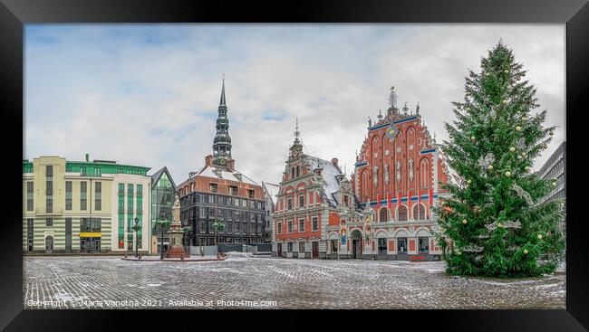 Town Hall square with House of the Blackheads and Christmas tree Framed Print by Maria Vonotna
