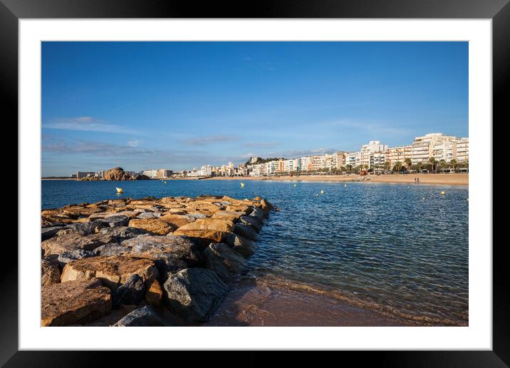 Blanes Town Skyline at Mediterranean Sea Framed Mounted Print by Artur Bogacki