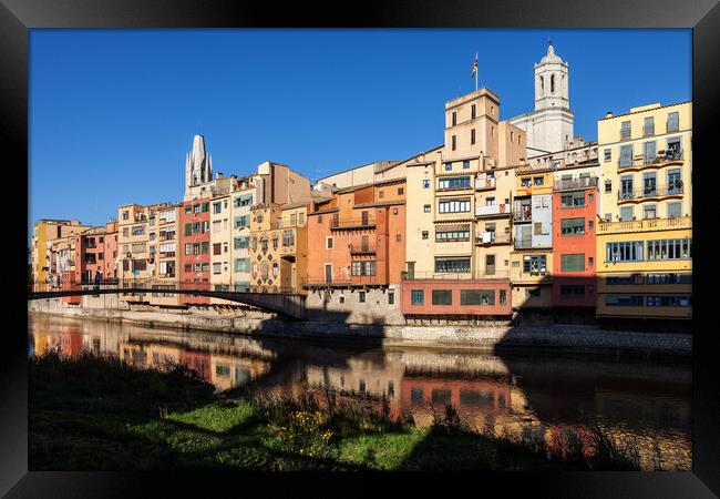 Old Town of Girona Waterfront Houses Framed Print by Artur Bogacki