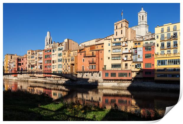 Old Town of Girona Waterfront Houses Print by Artur Bogacki