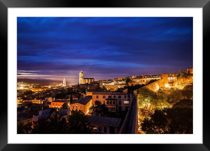 Girona City at Twilight Framed Mounted Print by Artur Bogacki