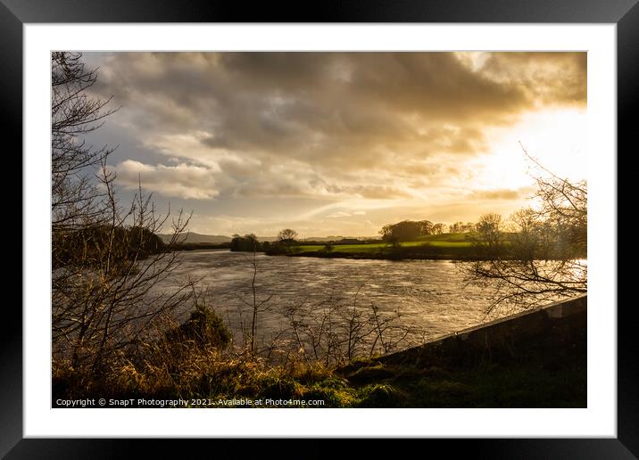 Sun setting over the River Dee at Glenlochar Bridge, on a winter afternoon Framed Mounted Print by SnapT Photography