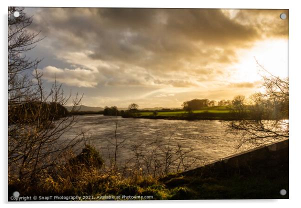 Sun setting over the River Dee at Glenlochar Bridge, on a winter afternoon Acrylic by SnapT Photography