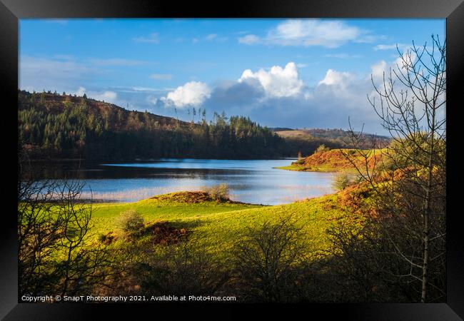 A view over Woodhall loch, on a sunny winters day, near Mossdale , Scotland Framed Print by SnapT Photography