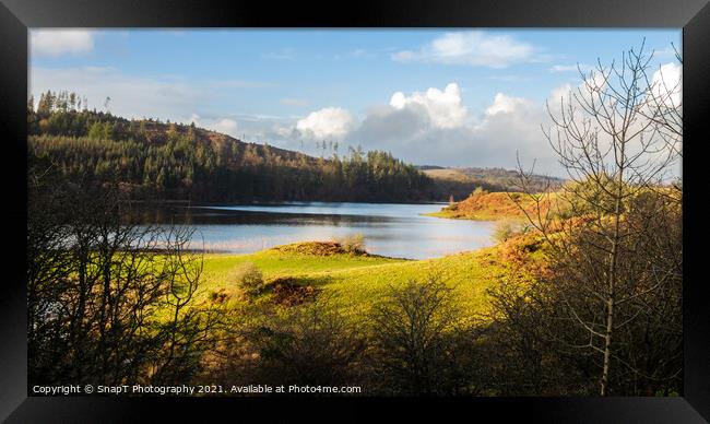 A view over Woodhall loch, on a sunny winters day, near Mossdale , Scotland Framed Print by SnapT Photography