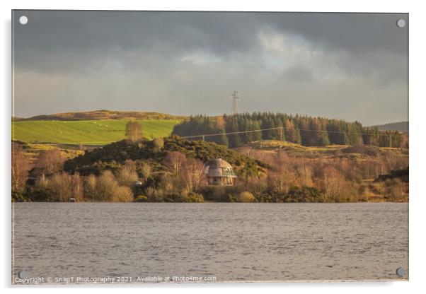 Eco Bothy on Loch Ken, surrounded by woodland, Dumfries and Galloway, Scotland Acrylic by SnapT Photography