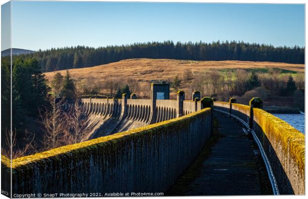 Walk way at the top Clatteringshaws Dam, on the Galloway Hydro Electric Scheme Canvas Print by SnapT Photography