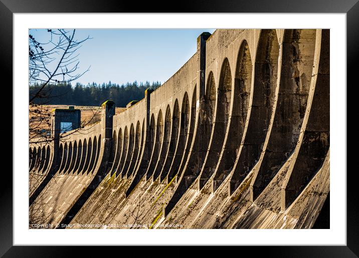 The architecture of Clatteringshaws Dam, with arches along the top of the dam Framed Mounted Print by SnapT Photography
