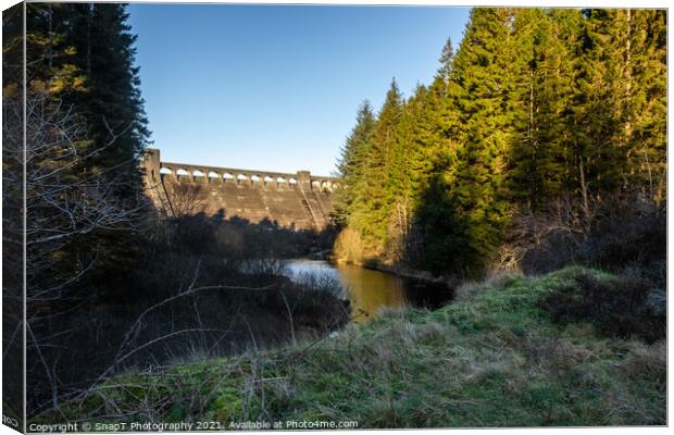 Clatteringshaws Dam and the Blackwater of Dee, Dumfries and Galloway, Scotland Canvas Print by SnapT Photography