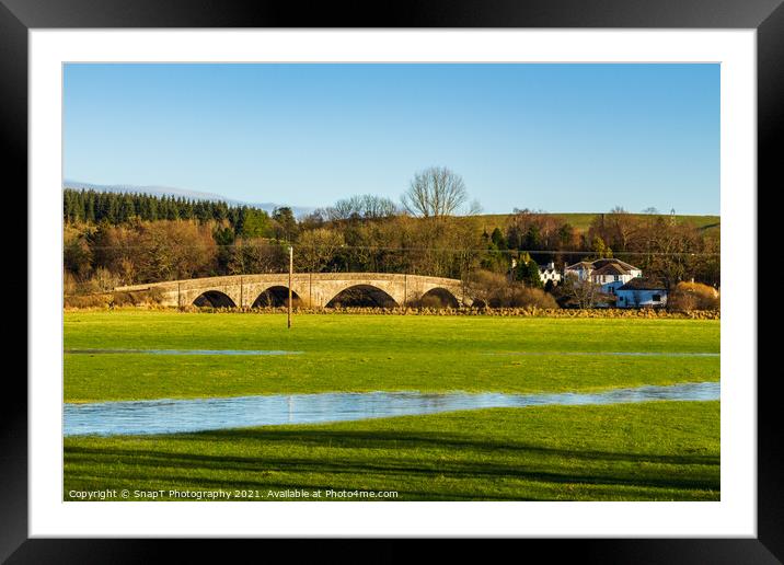 A flooded green field and the Ken Bridge at New Galloway, Scotland Framed Mounted Print by SnapT Photography