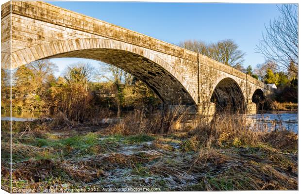 The Ken Bridge on a winters day, with frost on the ground, beside the river Canvas Print by SnapT Photography