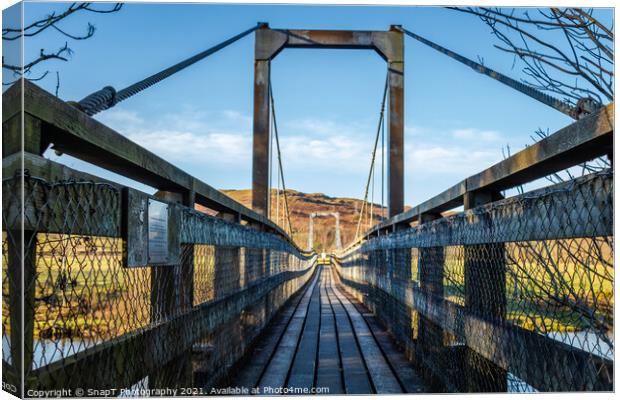 Boat Weil Wooden Suspension Bridge over the Water of Ken, Scotland Canvas Print by SnapT Photography