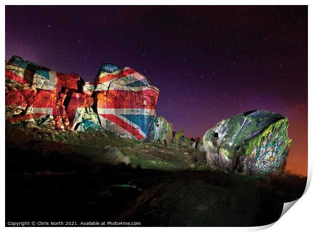 Cow and Calf rocks, Jubilee edition. Print by Chris North