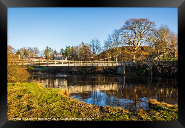 Boat Weil Wooden Suspension Bridge reflecting over the Water of Ken, Scotland Framed Print by SnapT Photography