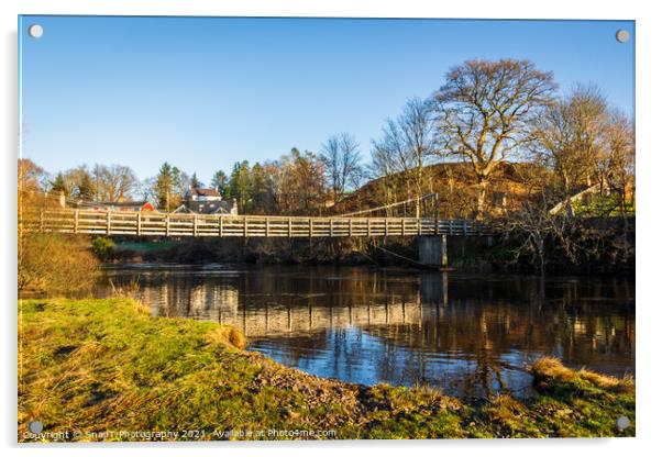 Boat Weil Wooden Suspension Bridge reflecting over the Water of Ken, Scotland Acrylic by SnapT Photography