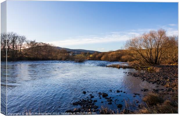 Winter sunset on a treelined Water of Ken at St. John's Town of Dalry, Scotland Canvas Print by SnapT Photography