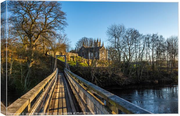 Boat Weil Wooden Suspension Bridge over the Water of Ken, Scotland Canvas Print by SnapT Photography