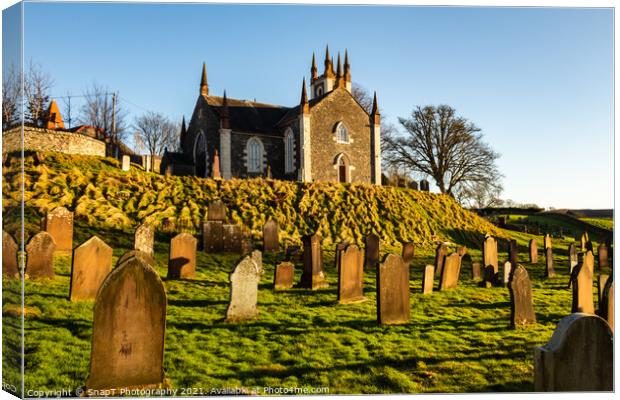 Dalry Parish Church and Graveyard at sunset, Dumfries and Galloway, Scotland Canvas Print by SnapT Photography